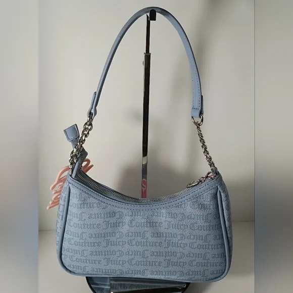 Juicy Couture Exclusive Run The World Light Blue Embroidered Patch Shoulder Bag - Picture 12 of 13